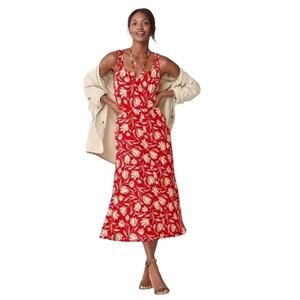 Cabi Womens Red Beige Tulip Floral Sleeveless Tearoom Resort Maxi Dress Sz L
